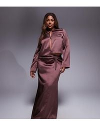 ASOS - Asos Design Curve Ruched Detail Satin Co-Ord Maxi Skirt - Lyst