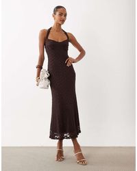 Bardot - Mariko Cotton Blend Halter Neck Floral Embroidered Lace Maxi Dress - Lyst
