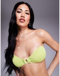 ASOS - Bella Textured Bandeau Bikini Top With Beaded Ring Detail - Lyst