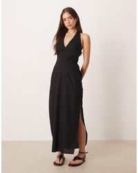 ASOS - Cotton Linen Halter Neck Midi Sundress With Sculpted Bust - Lyst