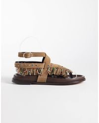 Steve Madden - – wendell – flache sandalen aus kastanienem wildleder mit verzierten fransen - Lyst