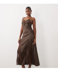 The Frolic - Exclusive Satin Cami Midaxi Dress With Lace Detailing - Lyst