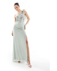 Maya - Floral Embellished Self-Tie One Shoulder Maxi Dress - Lyst