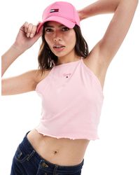 Tommy Hilfiger - Crop top froncé à dos nageur et logo manuscrit - Lyst