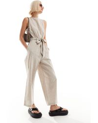 Monki - Linen Sleeveless Jumpsuit With Tie Belt Detail - Lyst