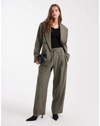 ASOS - Pantalones De Sastre Verde De Pernera Ancha Y Talle Bajo Con Cinturilla Asimétrica De (Parte De Un Conjunto) - Lyst