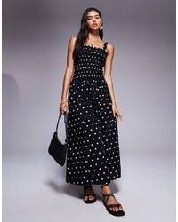 River Island - Polka Dot Shirred Midi Dress - Lyst