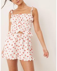 The Frolic - Exclusive Satin Pyjama Shorts With Frill Hem - Lyst