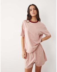 ASOS - Cotton Slub Short Sleeve Tee And Short Set With Contrast Neck Binding - Lyst