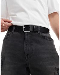 ASOS - Leather Belt With Burnished Silver Roller Buckle - Lyst