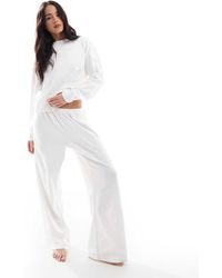 Cotton On - Pantalones De Pijama Blanco De Pointelle Acanalado De Cotton On (Parte De Un Conjunto) - Lyst
