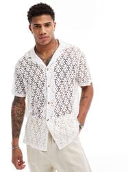 ASOS - Short Sleeve Relaxed Fit Deep Revere Collar Flower Lace Shirt - Lyst