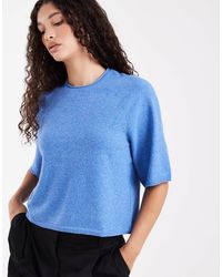 ONLY - Top coupe carrée en maille à manches courtes - Lyst