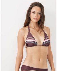 ASOS - Coppe Grandi Skylar Top Bikini A Triangolo Con Apex Alto A Righe Posizionate - Lyst