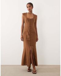 ASOS - Square Neck Button Down Midi Sundress - Lyst