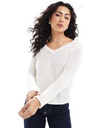 ONLY - V-neck Textured Knitted Jumper - Lyst