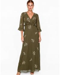 Maya - Leaf Embellished Bell Sleeve Maxi Dress - Lyst