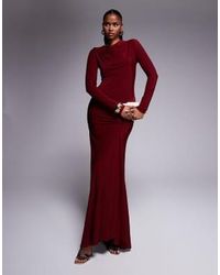 ASOS - High Neck Slinky Maxi Dress With Ruched Skirt Detail - Lyst