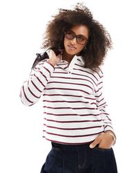 ONLY - Polo A Maniche Lunghe Bianca E Bordeaux A Righe - Lyst