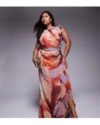 ASOS - Asos Design Curve Gathered Waist Ruffle Maxi Dress With Open Back - Lyst