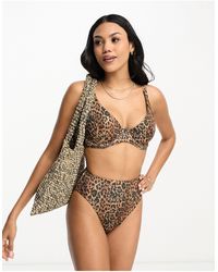 ASOS - – mix & match – geripptes bügel-bikinioberteil mit gestufter vorderseite und leopardenprint für die größere brust - Lyst
