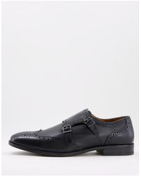 Red Tape Leather Brogue Monk Shoes - Black