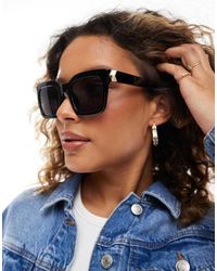 Pieces - Rectangle Frame Sunglasses - Lyst