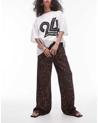 TOPSHOP - Leopard Printed Satin Straight Leg Tie Waist Trouser - Lyst