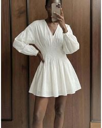 NA-KD - Cotton Long Sleeve Pintuck Mini Dress - Lyst