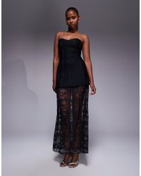 Kaiia - Exclusive Structured Bandeau Contrast Skirt Sheer Hem Maxi Dress - Lyst