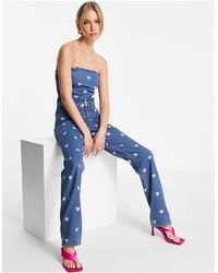 Envii Heart Printed Jeans Co-ord - Blue