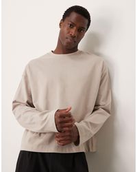 ASOS - Premium - t-shirt oversize coupe carrée en tissu épais 300 g/m2 à manches longues - taupe - Lyst