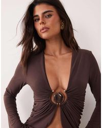 ASOS - Draped Long Sleeve Top With Trim Front - Lyst