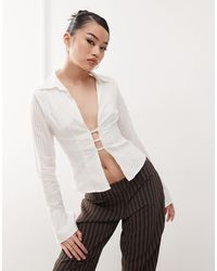 Princess Polly - Chemise texturée style années 90 à rayures avec décolleté plongeant et manches évasées - Lyst