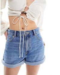 Pull&Bear - High Rise Denim Mom Shorts - Lyst