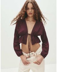 Pull&Bear - Blusa Bordeaux Con Laccetto E Perline - Lyst