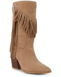 SEQWL Wide Fit - Western Cowboy Calf Boots Block Heel With Side Tassel Detail - Lyst