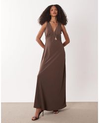 Jdy - Robe longue à col v - marron - Lyst