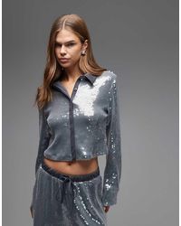 ASOS - Co-Ord Glass Sequin Shirt With Contrast Collar - Lyst