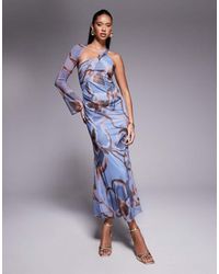 ASOS - Vestito Midi Monospalla Avvolgente Con Stampa A Fiori - Lyst