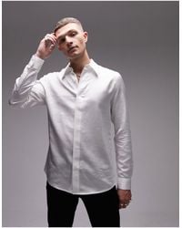 TOPMAN - Long Sleeve Regular Fit Pointed Collar Tipped Satin Shirt - Lyst