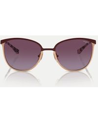 Vogue - Occhiali Da Sole Rettangolari Con Lenti Viola Rosa Oro Con Parte Superiore Bordeaux - Lyst