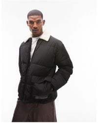 TOPMAN - Puffer Jacket With Borg Collar - Lyst