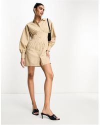 ASOS - Vestido camisero corto color con mangas abombadas y detalle estilo corsé - Lyst