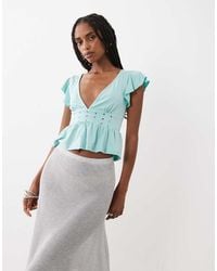 Motel - Leisma Studded Frill Plunge Top - Lyst