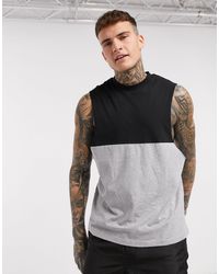 ASOS Organic Relaxed Sleeveless T-shirt With Dropped Armhole And Contrast Yoke - Grey