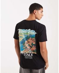 Brave Soul - T-Shirt Nera A Maniche Corte Con Stampa Di Paesaggio - Lyst