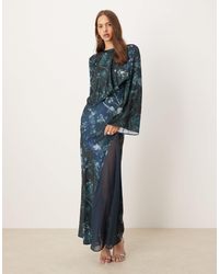 ASOS - Satin Long Sleeve Cape Detail Maxi Dress - Lyst
