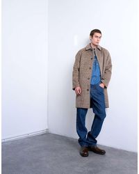 TOPMAN - Brushed Check Wool Blend Overcoat - Lyst