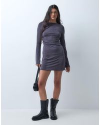 Monki - Long Sleeve Boatneck Mini Dress With Studs - Lyst